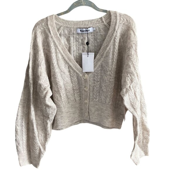 RUMORED Frenchie Cardigan Cream Cable size L Large Oversized - Picture 4 of 12